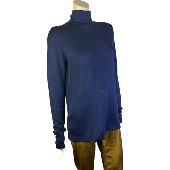 C.O.S. (Collection of Style) L/S Navy Mock Neck Knit Top w/Back Zip NWOT - Picture 3 of 5